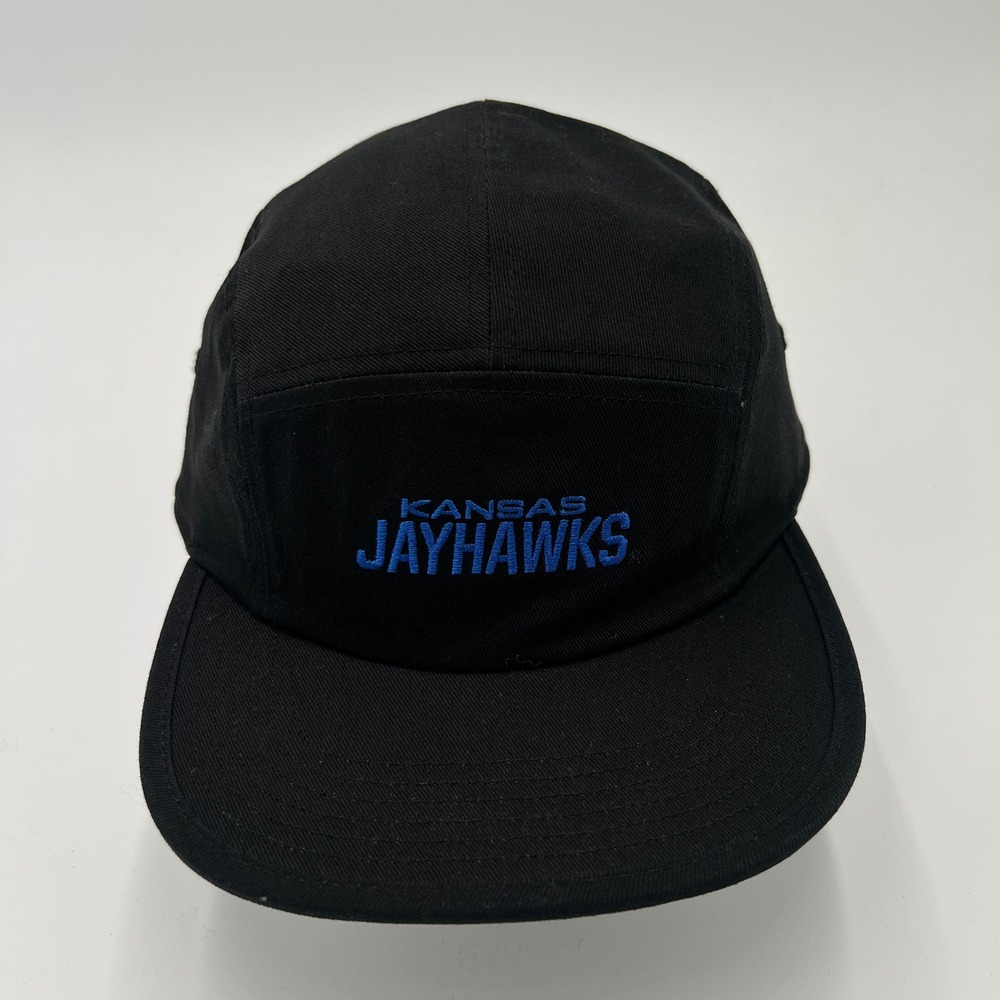 Adidas Kansas Jayhawks 5-Panel Camper Hat Black Adjustable‎ Strapback NEW